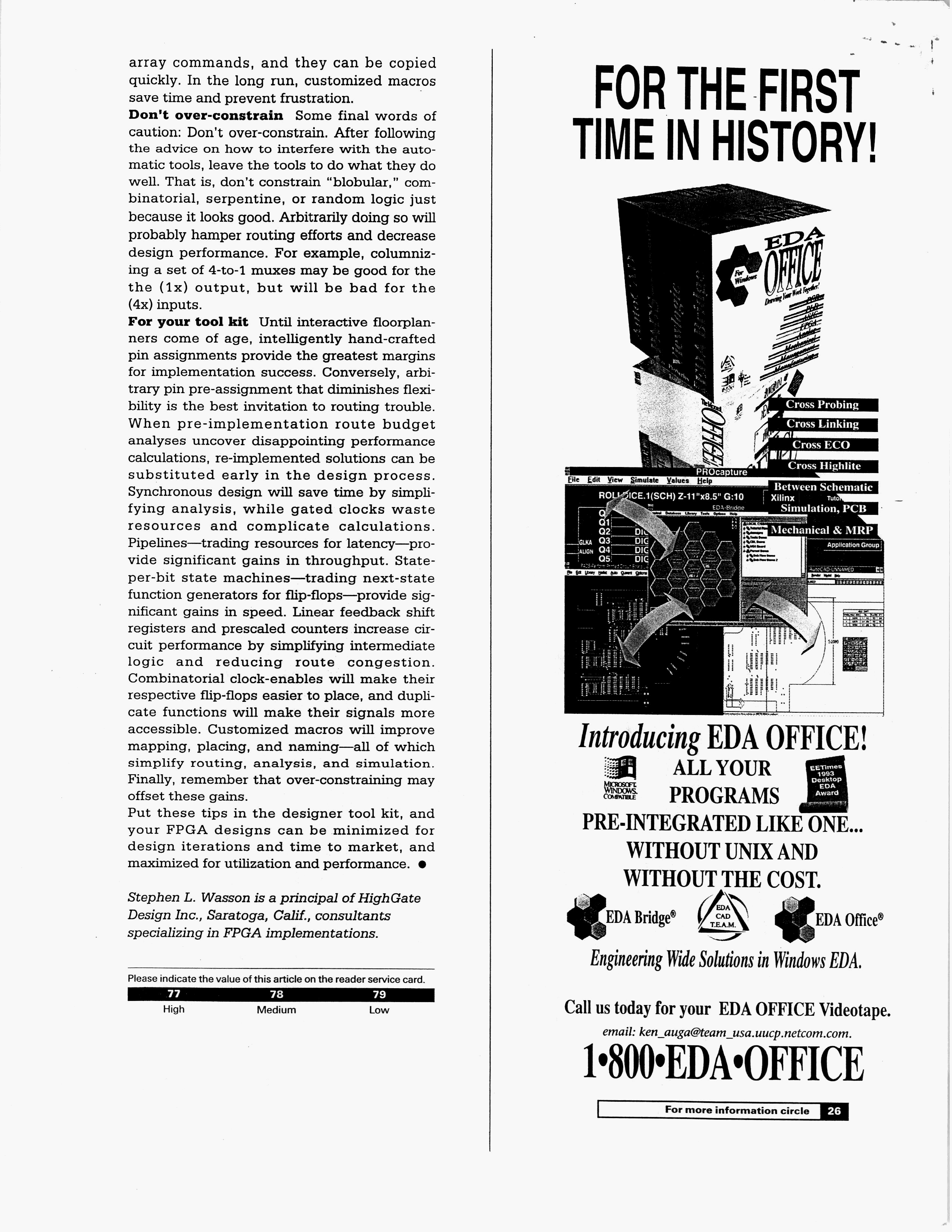 * Design Tips for High-Performance FPGA Design, Stephen Wasson, October 1994, ASIC & EDA page 6 *